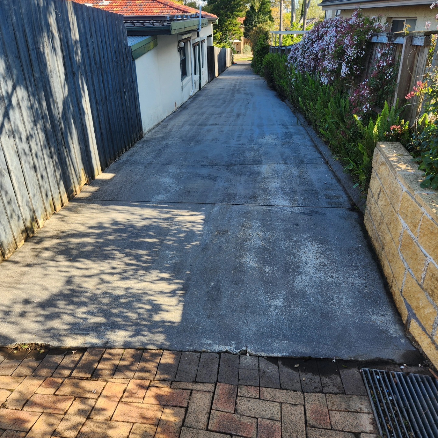 Clean courtyard with hedge after pressure washing — Sydney